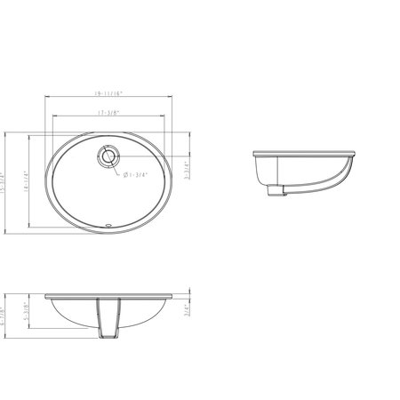 Hardware Resources 17-3/8"x14-1/4" White Oval Undermount Porcelain Bathroom Sink With Overflow H8810WH